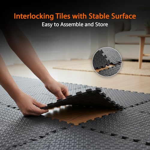 Image of Amazon Brand - Symactive Puzzle Exercise Mat | EVA Interlocking Tiles | Set of 4 | 61 x 61 cm each | 10 MM | Protective Flooring for Home, Gym | Black
