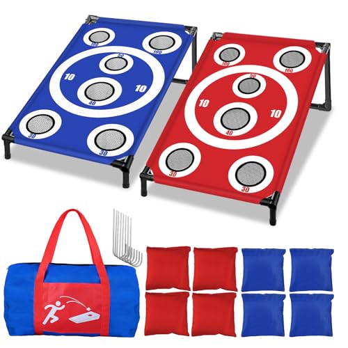NZQXJXZ Cornhole Spiel Outdoor Tragbar Cornhole Toss Set mit 8 Cornhole Säckchen und Tragetasche Ideal für Erwachsene Familie Garten Rasen Strand Camping 3 x 2 Ft