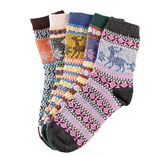 sockPack of 5 Womens Wool Socks Cold Weather Vintage Soft Warm Socks Thick Knit Cozy Winter Socks for Women
