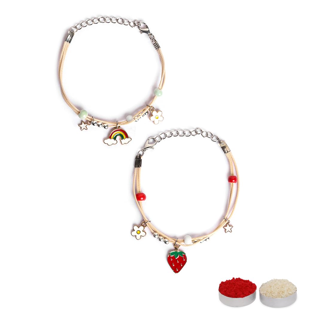 El Regalo 2 PCs Cute Kids Fancy Rakhis Combo Set - Beautiful 2 Kids Rakhis Set with Roli Chawal, Rakhi Message Card in Rakhi Gift Box for Little Brother/Niece/Nephew (Strawberry & Rainbow Rakhis) (B0CCW7R2P6) Amazon Price History, Amazon Price Tracker