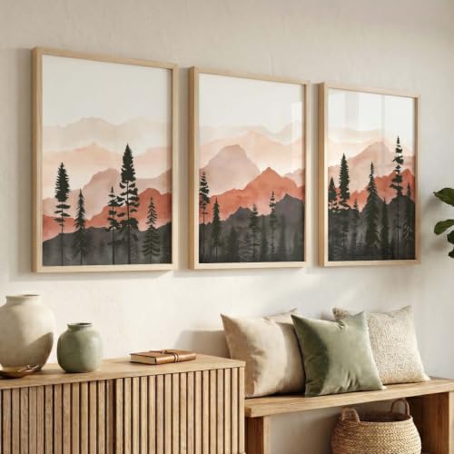 Image of kotart Mountain View Framed Painting | Big Aesthetic Nature Inspired Framed Paintings for Living Room Bedroom Wall Decor Set Of 3