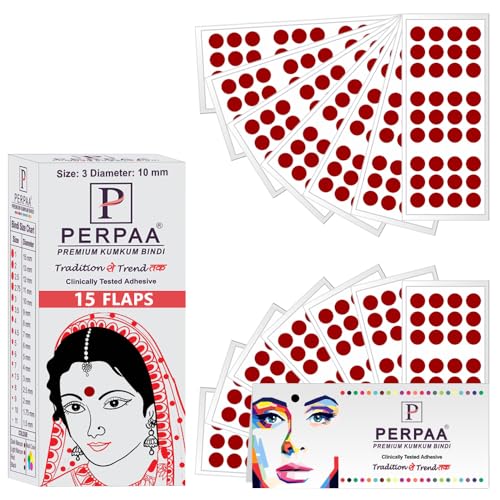 Image of PERPAA Premium Velvet Sticker Kumkum Bindi Box of 15 Flaps - Pottu for Women,Ladies, Girls (Size 3, Diameter 10mm, Light Maroon)