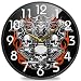 Naanle Custom Motorcycle Skull Round Wall Clock, 9.5 Inch Silent Battery Operated Quartz Analog Quiet Desk Clock for Home,Office,School