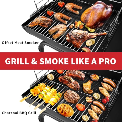 Holzkohlegrill - Holzkohle Grillwagen mit Deckel | Smoker Grill Griff, Grillrost und Thermometer, Holzkohlegrill groß, Holzkohles Kohlegrill BBQ Grill Gartengrill Holzkohle Schwarz 2