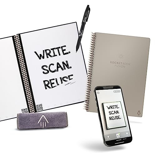 Image of Rocketbook Fusion Smart Reusable Notebook - Calendar, To-Do Lists, and Note Template Pages with 1 Pilot Frixion Pen and 1 Microfiber Cloth Included - Celestial Sand, Executive Size (6 inch x 8.8 inch)