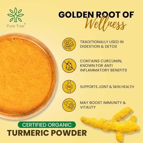 Image of Pure Tree Certified Organic Haldi Powder | 850 g | Turmeric Powder | Spice Masala Powder Raw for Milk | Strong Antioxidant