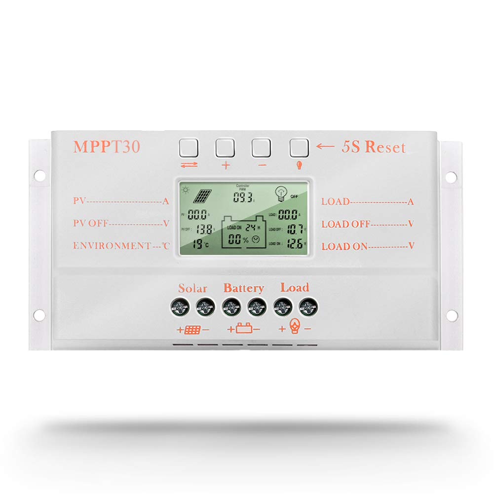 SolaMr 30A Solar Charge Controller 12V/24V Auto Identification Voltage Intelligent Regulator with LCD Display and USB Port - M30