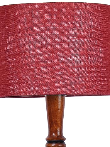 Image of Jute Modern Floor Lamp with Wooden Base - Height 56 Inches | Modern & Fashionable Standing Lamp for Living Room, Bedroom & Office | Stylish Home Decor Lighting in Elegant Maroon Shade