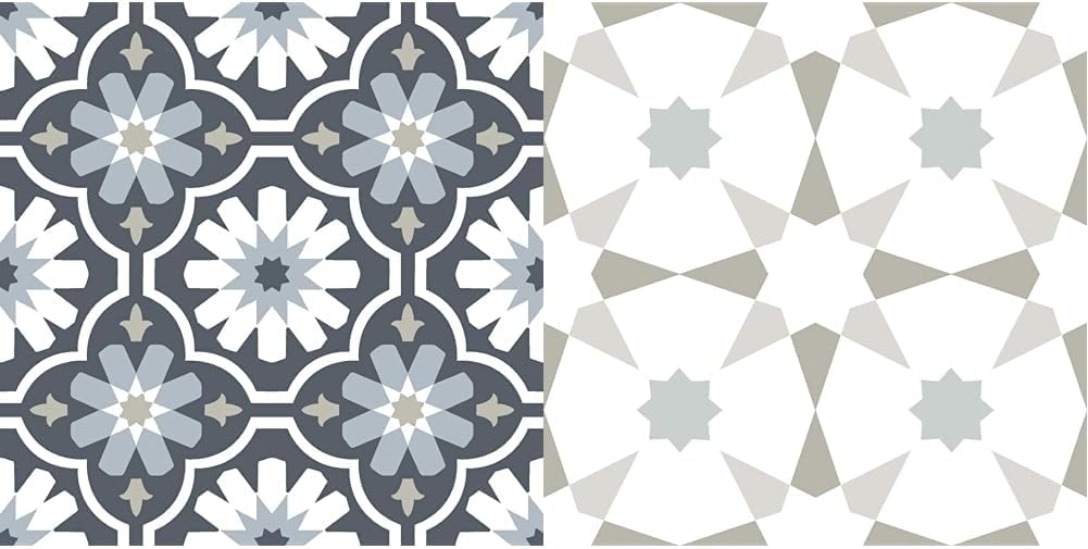 FloorPops FP2944 Sevilla & FP2952 Stellar Peel & Stick Floor Tiles Bundle, 10 Tiles Each, 60in x 24in x 0.06in Assembled