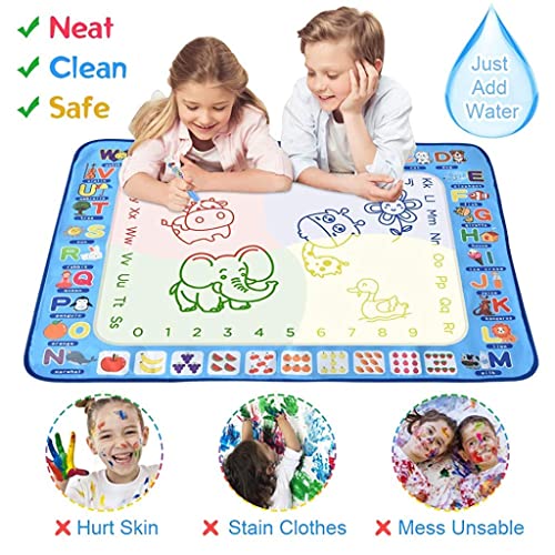 Image of PATPAT Water Doodle Mat 40 X 30 Inches, Fruit Alphabet Magic Drawing Mat with 3 Pens, 8 Small EVA Template, 4 Plastic Template, 1 Roller Set, 1 Picture Album for Girls Boys Age 3-8 Birthday DIY Gifts