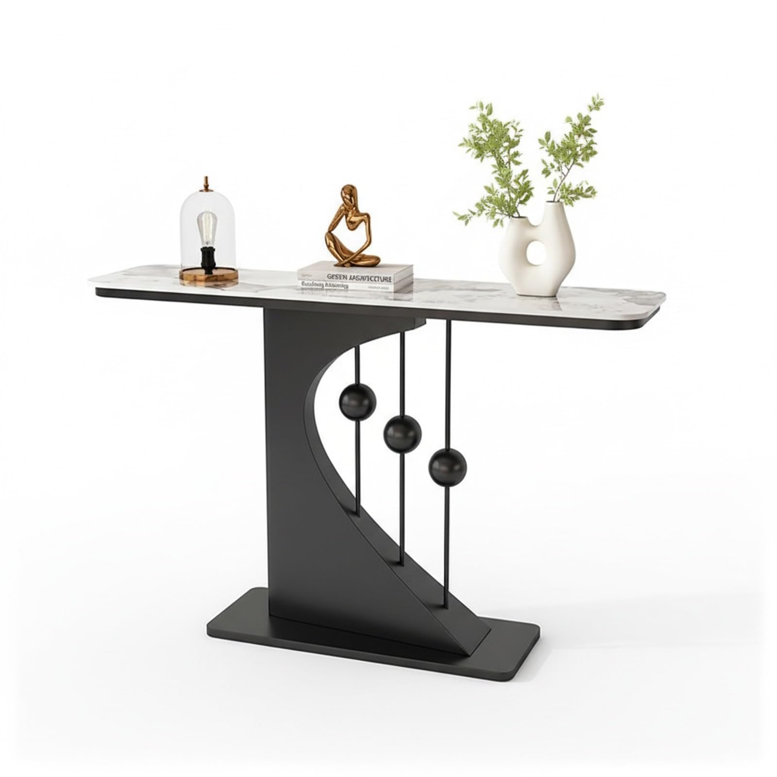Mesa de sofá para salón contemporáneo con superficie elegante de mármol negro