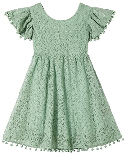 Niyage Backless Toddler Dress Open Back Girls Lace Bow Tie-Back Pom Pom Flutter Sleeves Party Princess Dresses2