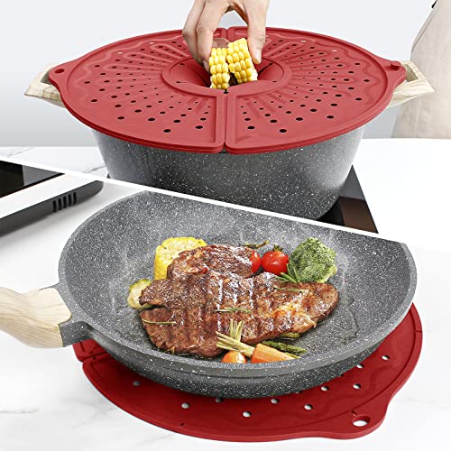 Image of Silicone Splatter Screen For 10, 11 and 12 Inch Frying Pan, Foldable, Multi-Use Grease Trivet Mat, 12 inch Non-Stick Oil Splatter Guard For Mixer, Dishwasher Safe, BPA Free,Red