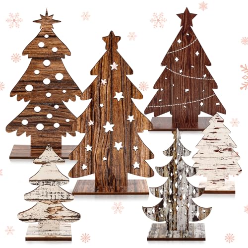 Atiloy 6PCS Wooden Christmas Trees Tabletop Decor Farmhouse Christmas...