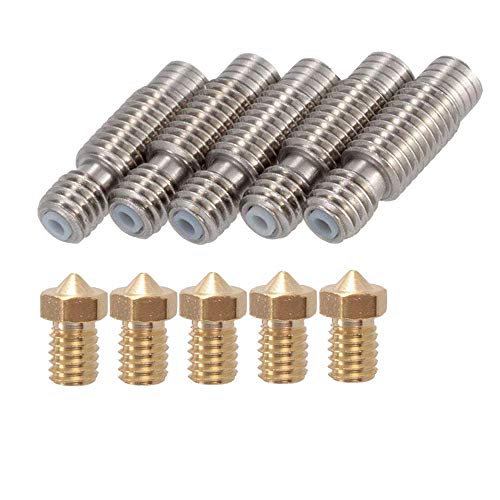 3D Printer Nozzle Print Head 0.4mm 1.75mm Nozzle Throat with PTFE Tube for E3D V6 makerbot Printer 5pcs Eewolf