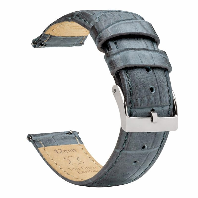 12mm Smoke Grey - Alligator Grain - Quick Release Leather Watch Bands