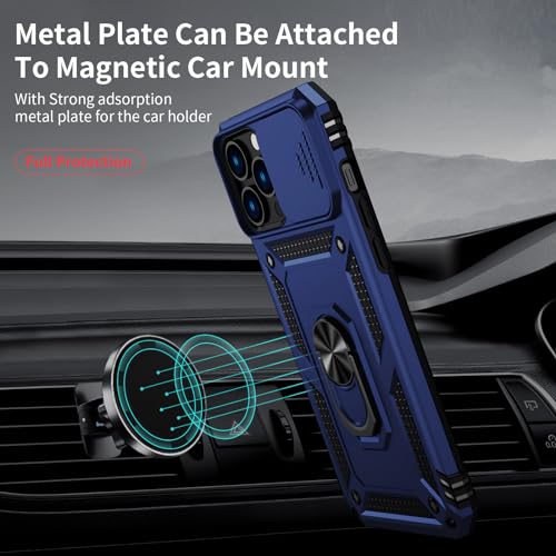 for iPhone 12 Pro Max Case with Camera Lens Cover, HD Screen Protector, 10 FT Military Grade Drop Protection, Magnetic Ring Holder Kickstand Protective Phone Case for iPhone 12 Pro Max ,Navy Blue