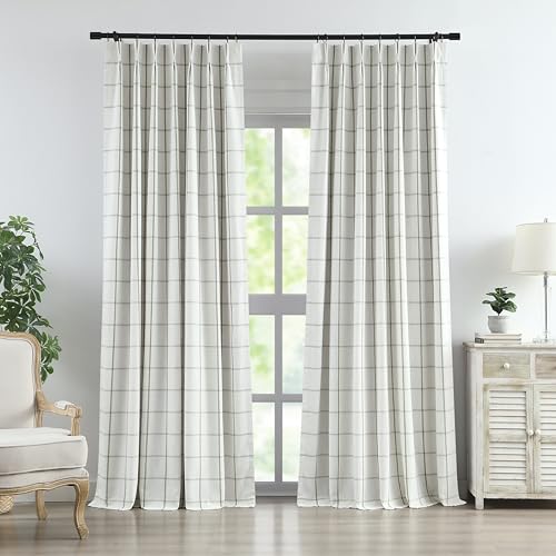Vision Home Sage Plaid Linen Pinch Pleated Full Blackout Curtains 40x102Lx2 - image 1