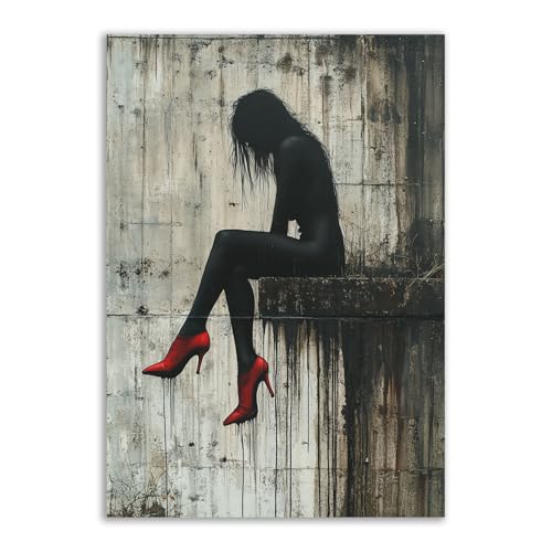 Peintures pour salon et chambre vintage Halloween TERUEA image femme de dos noir