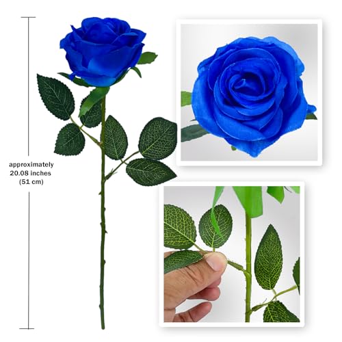 12 PCS Rose Artificial Silk Flowers, Fake Roses with Long Stems Realistic Faux Rose Flower Bouquets for Home Wedding Decoration Party-Sapphire Blue - Image 4