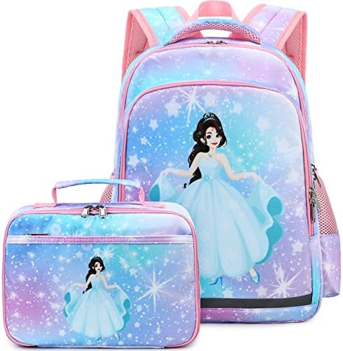 YCBB Kids Backpacks for Girls Princess School Backpack Set with Lunch Tote Bag Lightweight Preschool Kindergarten Elementary School Backpacks