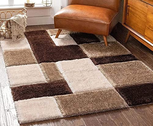Image of Carpet for Hallway, Kitchen, and Modern InteriorsCarpetCozy Shag Runner for Living Room, Bedroom & Office Decor ETC Size 5x7 feet, Patten-Solid Coffee Box