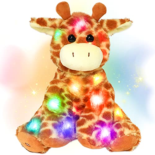 Hopearl Lighting Up Giraffe Stuffed Animal Floppy LED Plush Toy Night Lights Glow Pillow Birthday Festival for Kids Toddlers Boys Girls, Orange, 11''