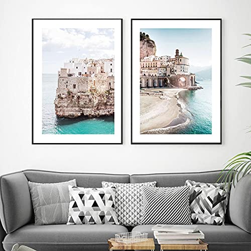 Affiche de voyage Amalfi et Polignano a Mare sur toile moderne 50x70 cm duos de posters sans cadre