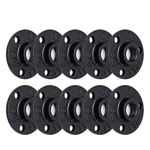 1/2″ Antirust Black Painted Floor Flange, 10 PackMalleable iron Pipe Fittings for Industrial vintage style, Flanges with Threaded Hole for DIY Project/Furniture/Shelving Decoration (10, 1/2″)