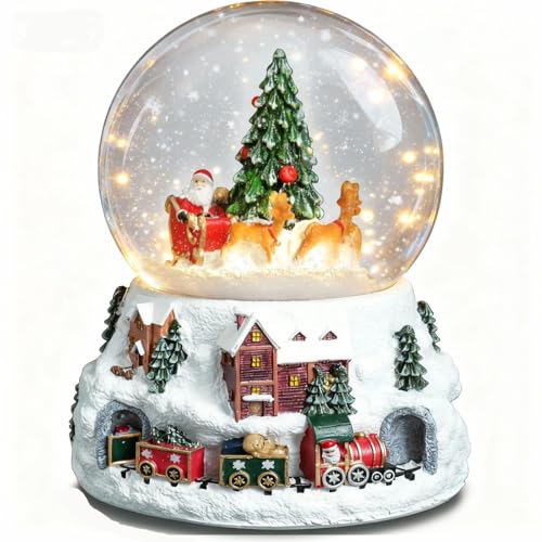 Aobaks Christmas Snow Globe with LED Light Musical Snowflakes Holiday Decoration Gift 5.9 Inch Santa Claus and Christmas Tree Water Globe.