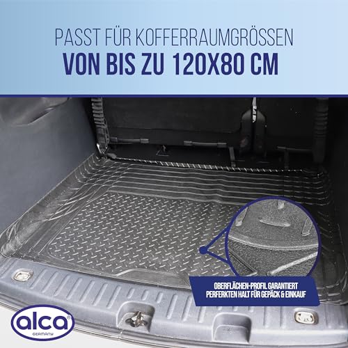 alca® Kofferraummatte Gummi 120x80 cm I zuschneidbar I rutschfest I Schutzmatte für Kofferraum I schwarz I für PKW, SUV, Kombi I schützt vor Nässe, Schmutz und Unterbodenschäden