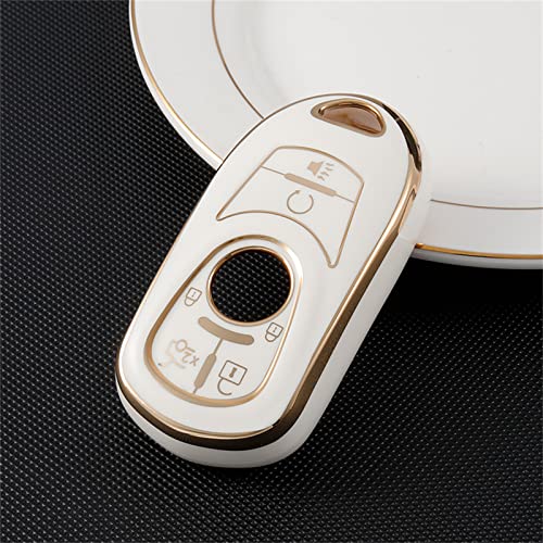 Image of for Buick Car Key Fob Cover Soft TPU with Keychain Shell Full Protective Smart Key Fob Case Compatible with Buick 2015-2023 GL8 Verano Enclave Regal Lacross Encore Envision 6 Button, White
