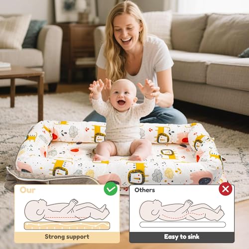 Baby Lounger & Nest for Newborn 0-24 Months, Baby Nest Supervised Breathable Cotton for Newborn, Newborn Essentials Gifts, Breathable Portable Infant Lounnger for Travel and Home(Animal) - Thumbnail 2
