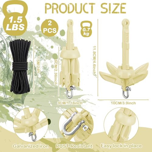 Image of Lounsweer 2 Pack 1.5 /3.5 lb Marine Kayak Anchor Kit Folding Grapnel Anchor Kit Boat Kayak Fishing Accessories for Small Boats Kayaks Canoe Paddle Boards