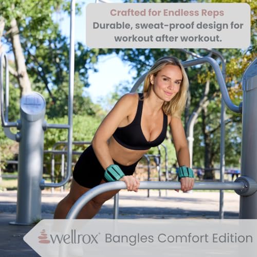 Image of Wellrox Weighted Bangles - Adjustable Ankle and Wrist Weights for Women & Men - Set of Ankle Weights 2 lbs (1 lb Each Wrist Weight) | Weighted Arm Bands for Pilates, Yoga, Running & Walking