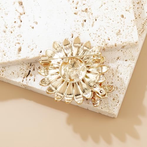 Image of YOQUCOL Sunflower Honeybee Bee Brooch Pin with Bright Austrian Cubic Zirconia Crystal For Women