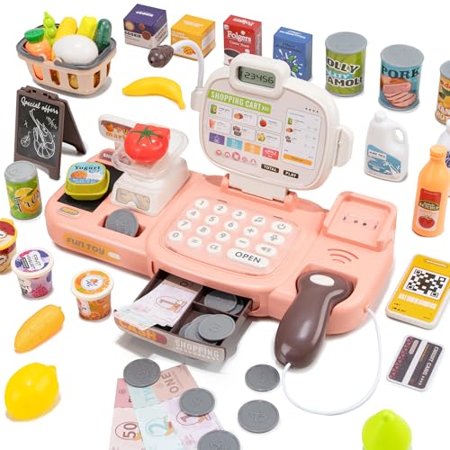 The Cash Register Playset with Pretend Play Smart Cash Register Scanner, Conveyor Belt and Calculator is The Ideal Analog Learning playset Gift for Toddlers and preschoolers Ages 3-5!