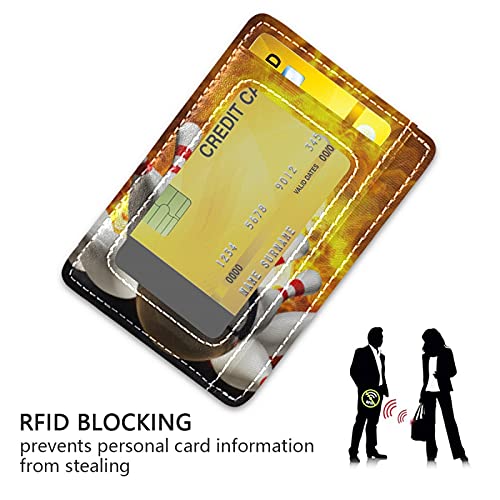 Abstract Bowling Ball Crashing into the Pins on fire Slim Minimalist Wallet, Front Pocket RFID Blocking Leather Credit Card Holder, Case Protector Covers for Men Women3