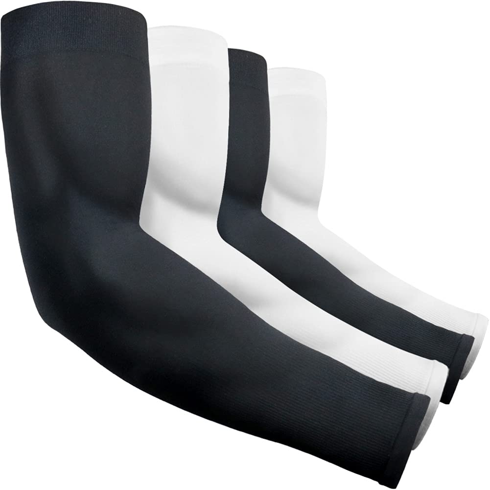 Ladiery4 Pairs UV Sun Protection Arm Sleeves for Men Women, Cooling Arm Cover for Baseball, Running, Tattoo Cover, 2 pairs Black 2 pairs White, Onesize