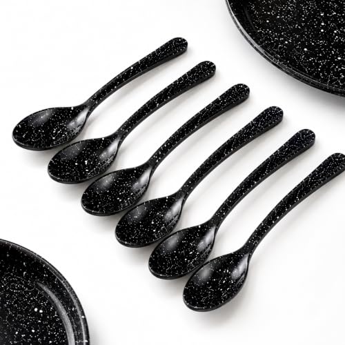 Image of Melvio By Malti Black Granite 6 Piece Tea Spoon | Melamine Dinnerware Set, Premium Dinner Set Crockery Plates Bowls Tableware for Home Dining Kitchen