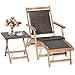 GIANTEX 2 in 1 Sonnenliege Rattan, Holz Liegestuhl Klappbar, Holzliegen Outdoor mit Beistelltisch, Adirondack Stuhl mit ausziehbarer Fußstütze, Gartenliege Rattenliege wetterfest bis 160 kg belastbar