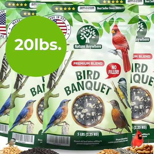 Image of Wild Bird Seed for Outside Feeders, No Filler Sunflower Bird Food, 20 lb | bird seeds for outside wild birds, over 60% sunflower with peanuts and safflower, no fillers, made in USA