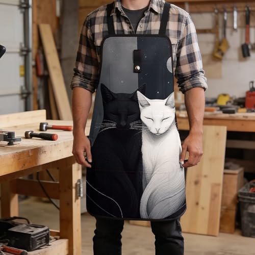 Delantal de trabajo con diseño de dos gatos para hombres y mujeres miniatura 5
