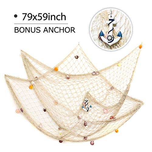 king do way 79inch x 59inch Mediterranean Style Fishing Nets with Sea Shells