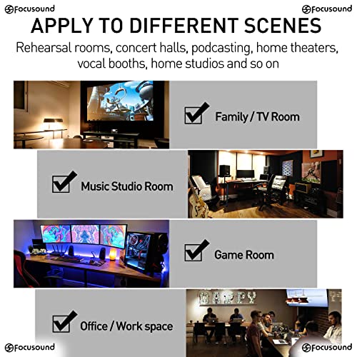 Image of Focusound 50 Packs Acoustic Foam Panels Soundproof Studio Foam for Walls Sound Absorbing Panels Sound Insulation Panels Wedge for Home Studio Ceiling, 1 inch X 12 inch X 12 inch, Black