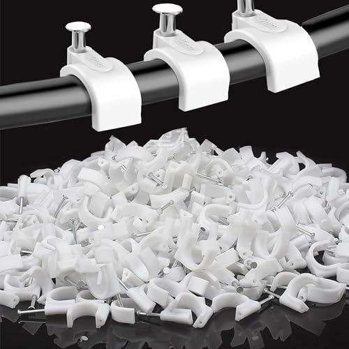 MINGZE Grapas para cables, Clips redondos blancos del alambre del cable 100pcs con el clavo de acero, clip del cable eléctrico, abrazaderas del clavo de la gerencia de la grapa (6mm)