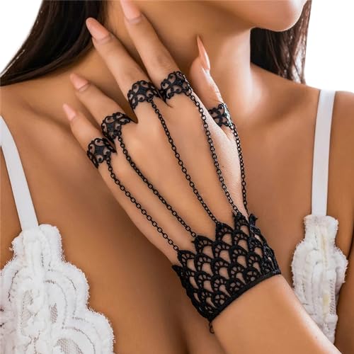 Punk Finger Bracelets with Ring,Rings Bracelets Gothic Link Chain Finger Bracelet Halloween Hand Body Jewelry for Women3