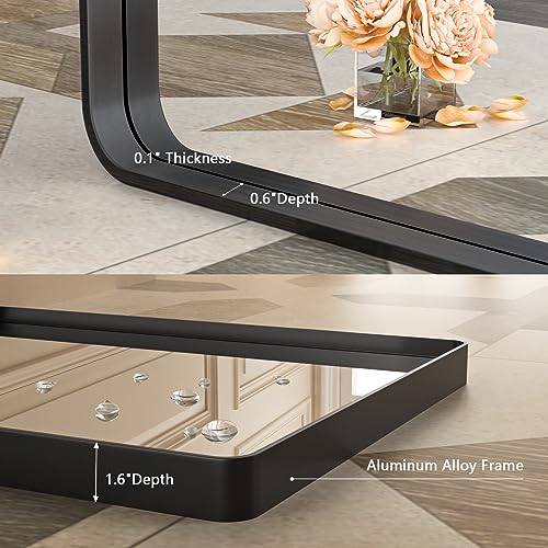 Black Metal Framed Bathroom Mirror for Wall24X28 Rounded Rectangle Mirror Matte Black Bathroom Vanity Mirror Farmhouse Anti Rust Tempered Glass Hangs Horizontally or Vertically