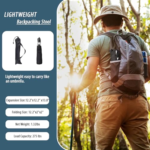 Image of Portable Stool, 13.8 Inch High & 1.32 lbs Small Folding Chair, Telescopic Compact Foldable Stool with Carry Bag for Camping, Hiking, Outdoor Concert