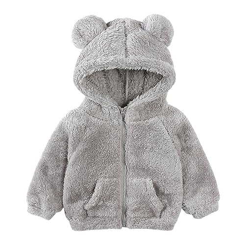Kids Girls Hooded Fleece Teddy Ears Coat Zipper Solid Color Thick Plush Jacket Warm Comfy Snowsuit for Toddler Boys